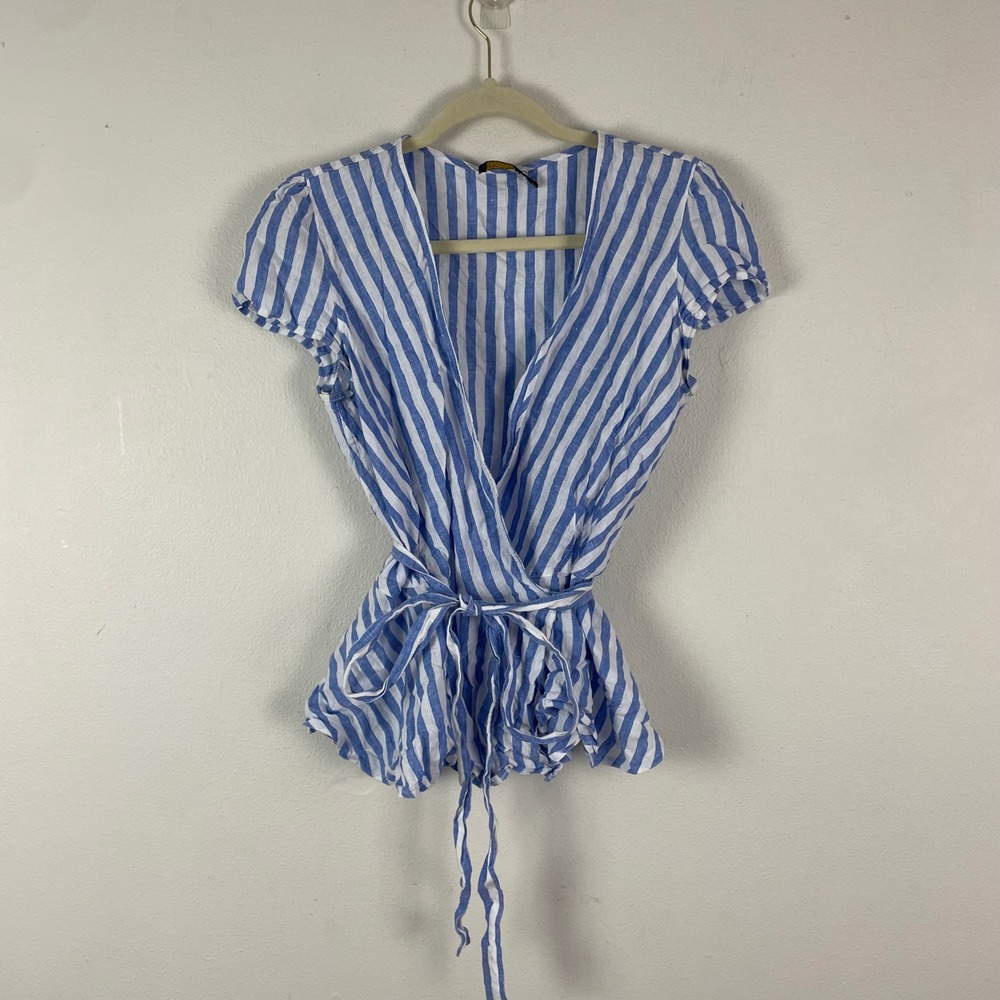 Polo by Ralph Lauren Blue and White Striped Wrap Blouse